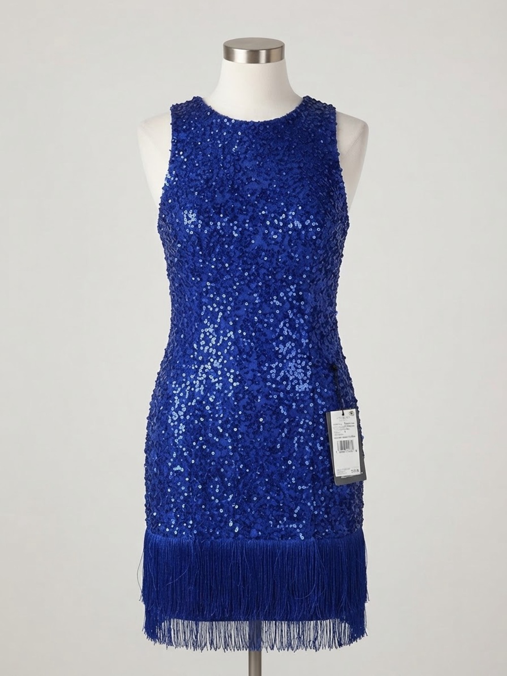 Adrianna Papell Royal Blue Sequin Fringe Mini Dress